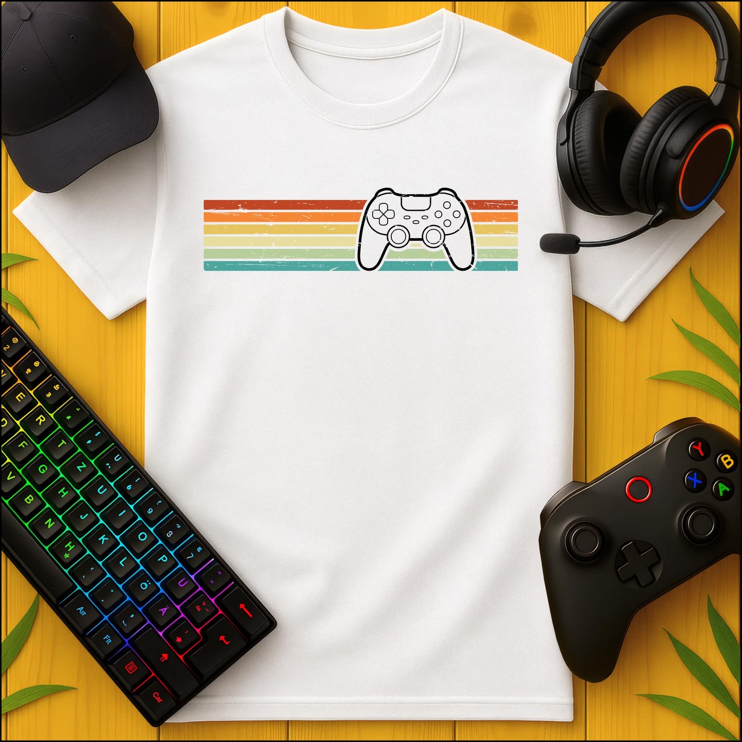 Retro Sunset Gaming Controller T-Shirt für Kids