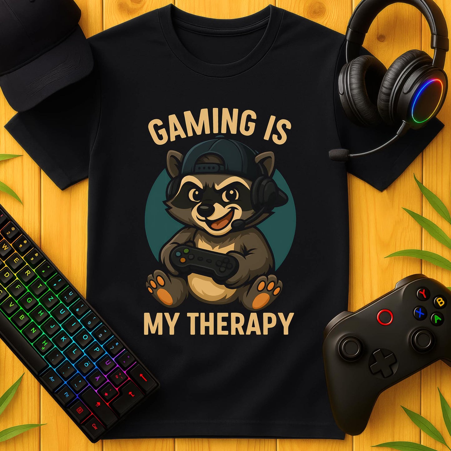 Gaming is my Therapy Raccoon T-Shirt für Kids