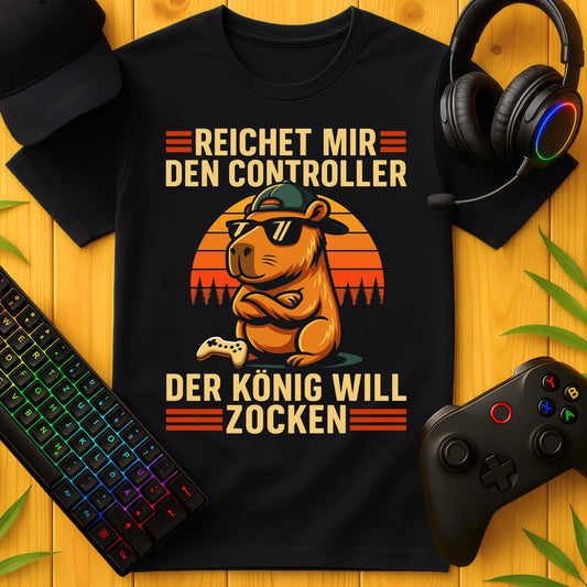 König will Zocken Capybara Striche T-Shirt