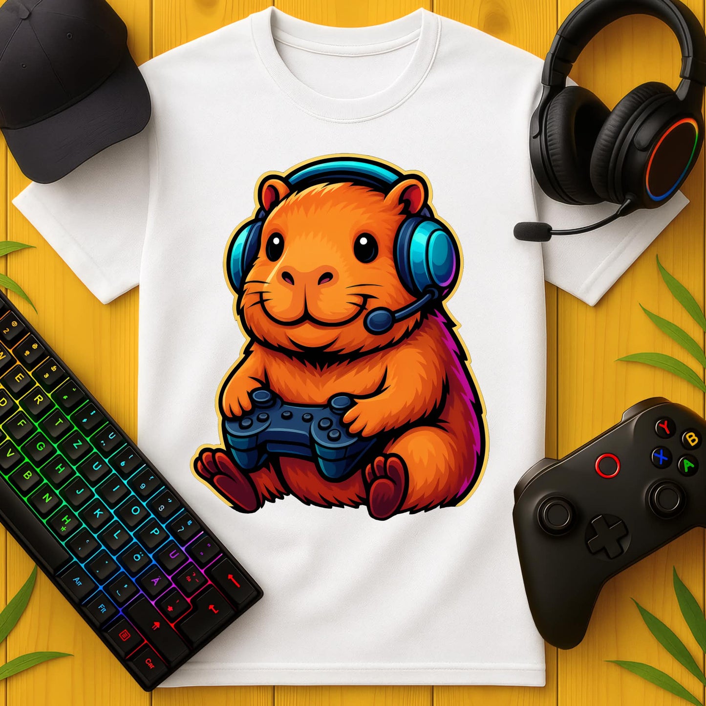 Cute Gaming Capybara Front T-Shirt