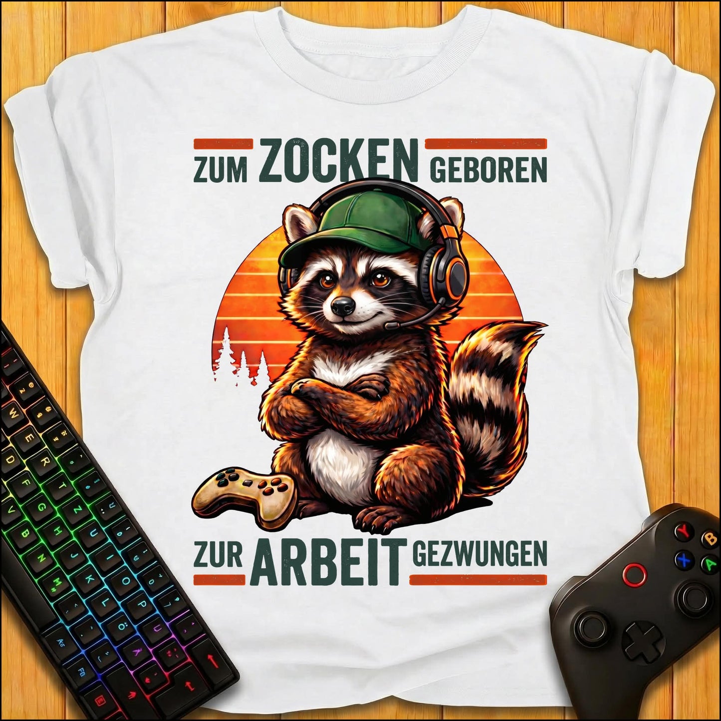 Zum Zocken geboren Raccoon Arbeit T-Shirt
