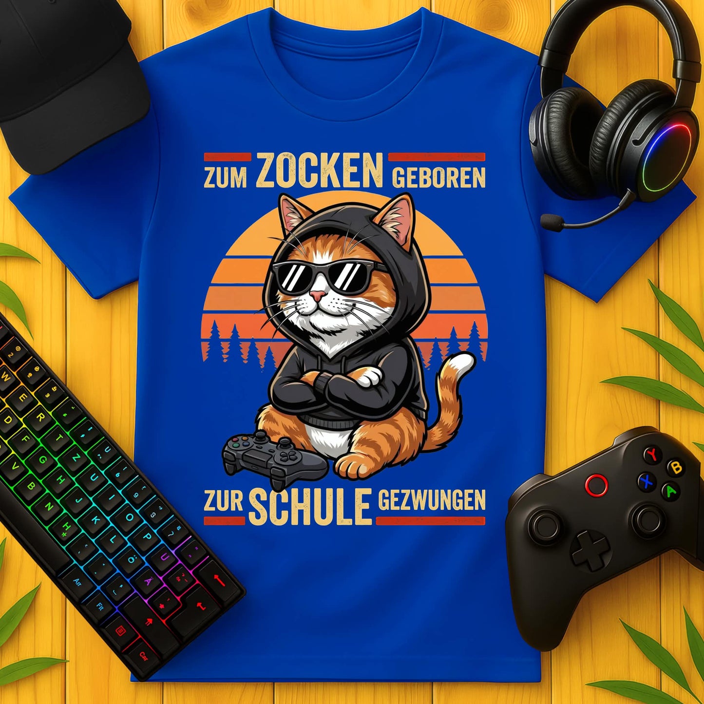 Zum Zocken geboren Cat Hoodie Schule T-Shirt für Kids