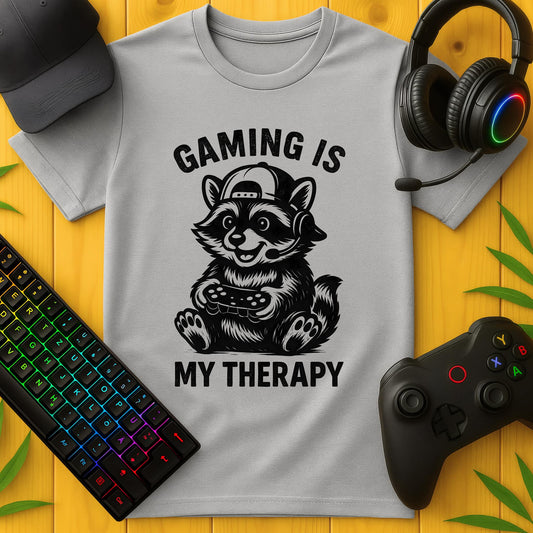 Gaming is my Therapy Raccoon B/W T-Shirt für Kids