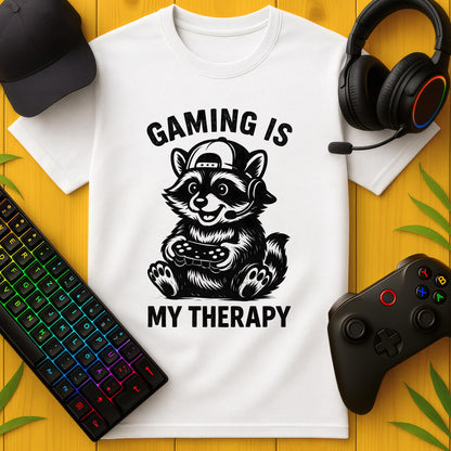Gaming is my Therapy Raccoon B/W T-Shirt für Kids