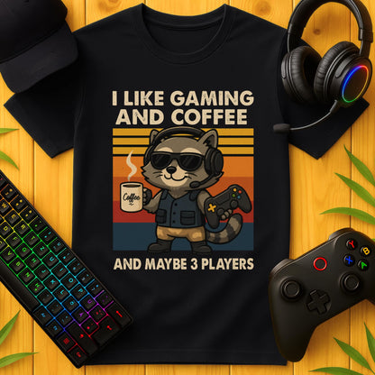 Gaming and Coffee Raccoon T-Shirt