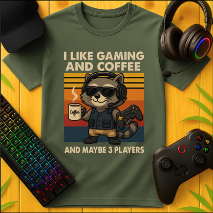 Gaming and Coffee Raccoon T-Shirt