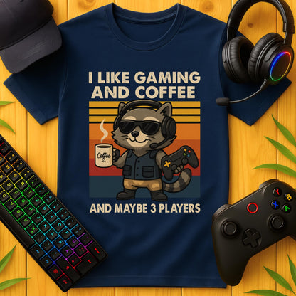 Gaming and Coffee Raccoon T-Shirt