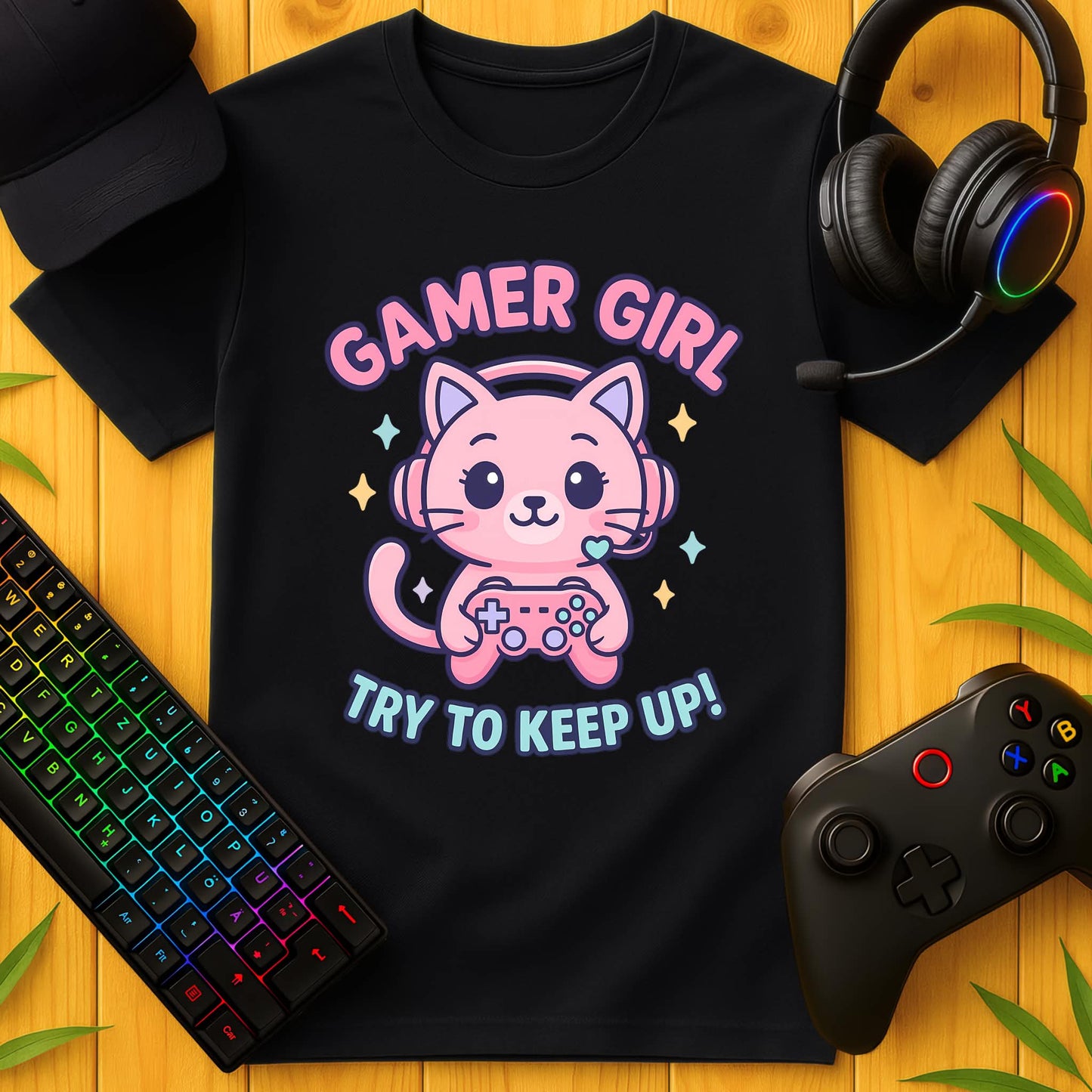 Gamer Girl Cat T-Shirt