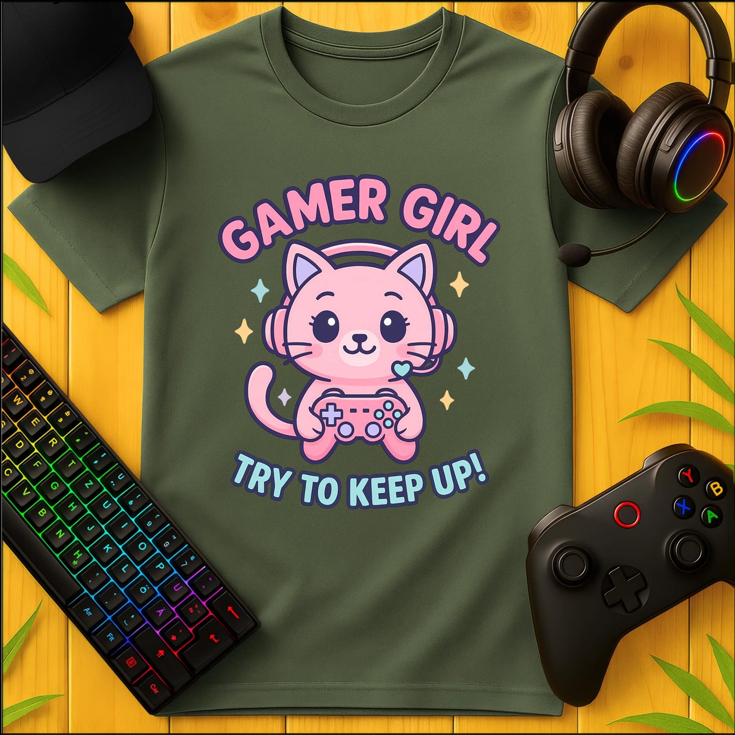 Gamer Girl Cat T-Shirt