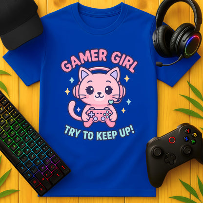 Gamer Girl Cat T-Shirt für Kids