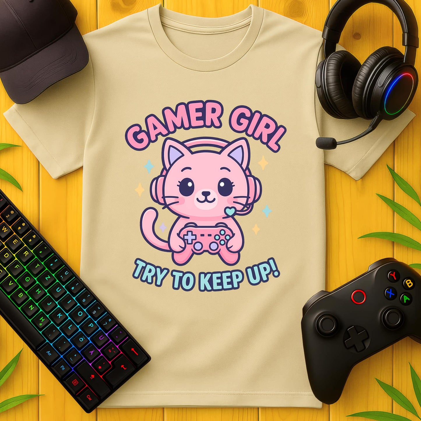 Gamer Girl Cat T-Shirt