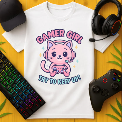 Gamer Girl Cat T-Shirt