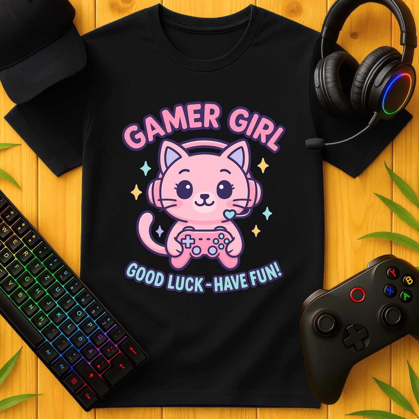 Gamer Girl Good Luck T-Shirt für Kids