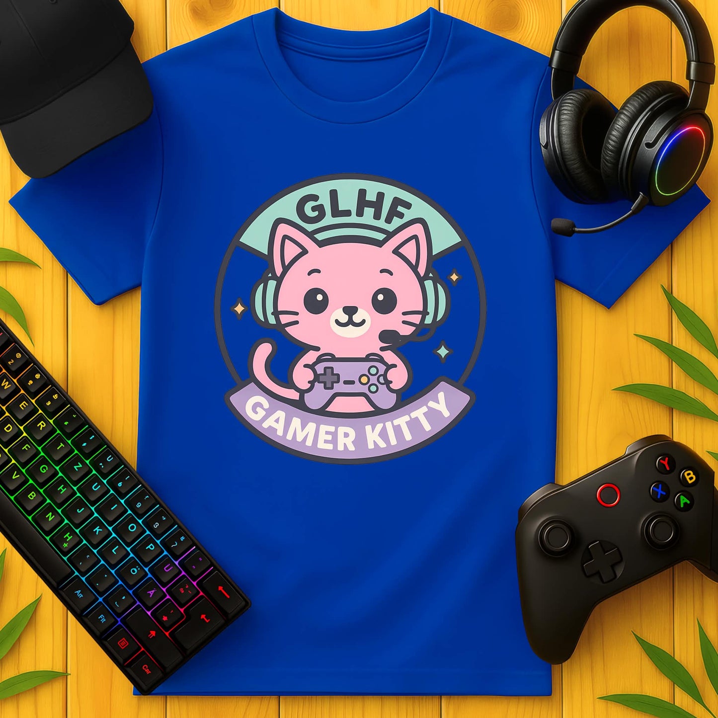 Gamer Kitty GLHF Batch T-Shirt für Kids