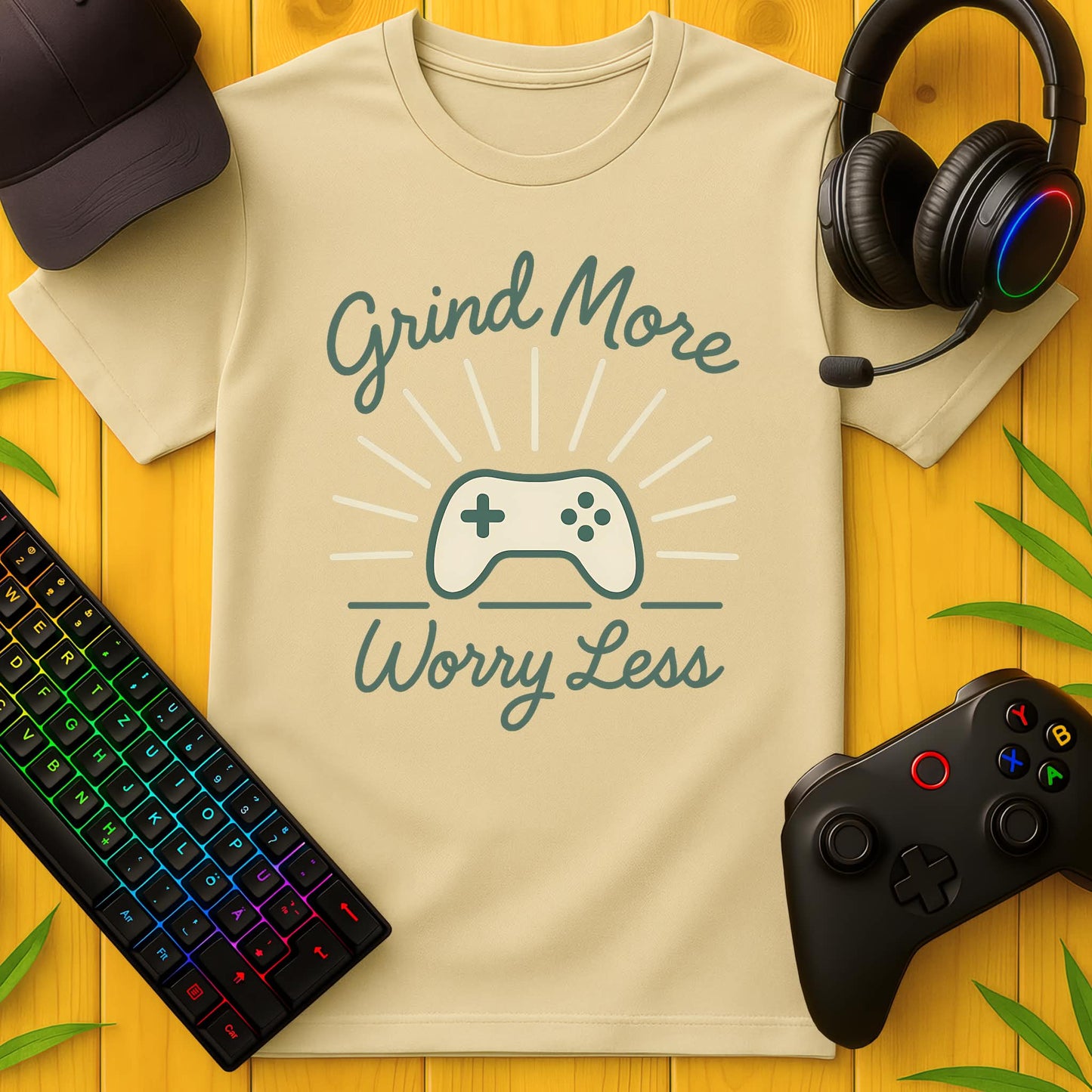 Grind More Worry Less Script T-Shirt