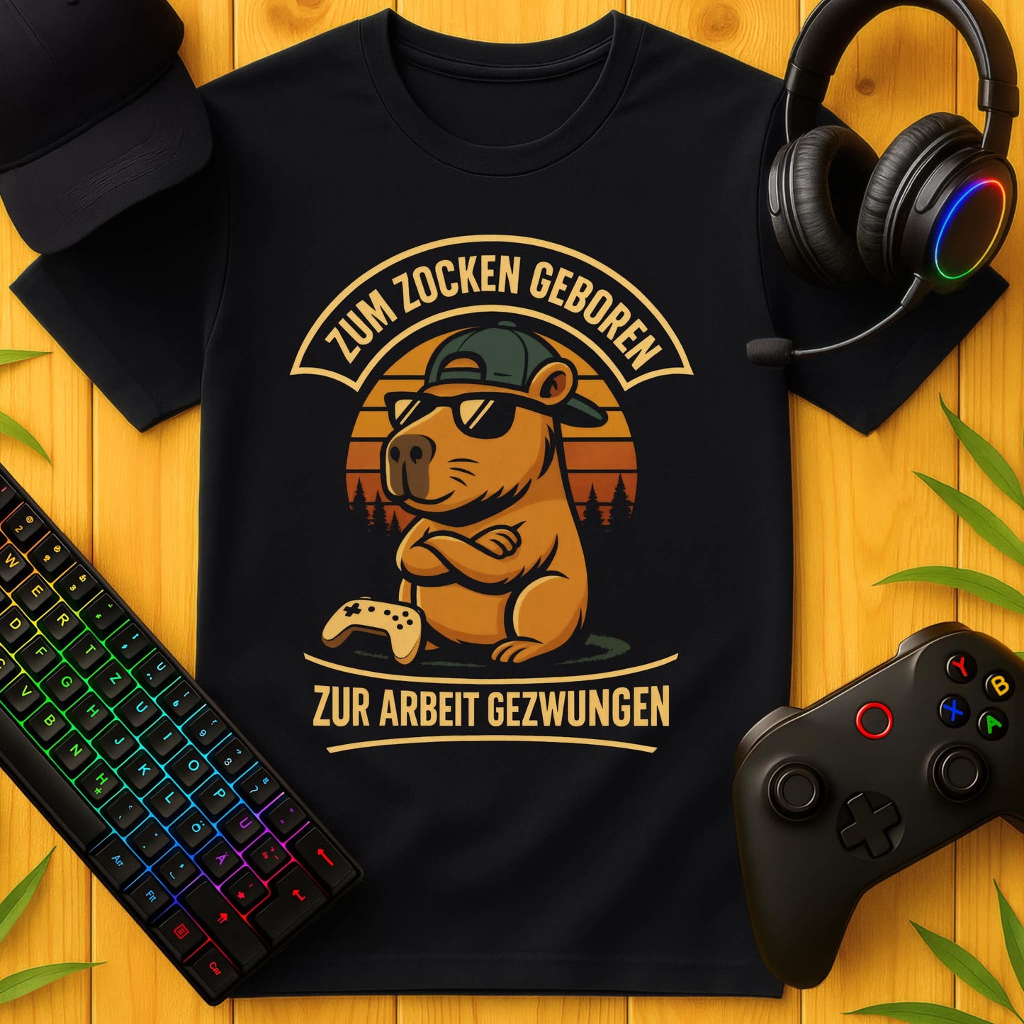 Zum Zocken geboren Arbeit Capybara T-Shirt