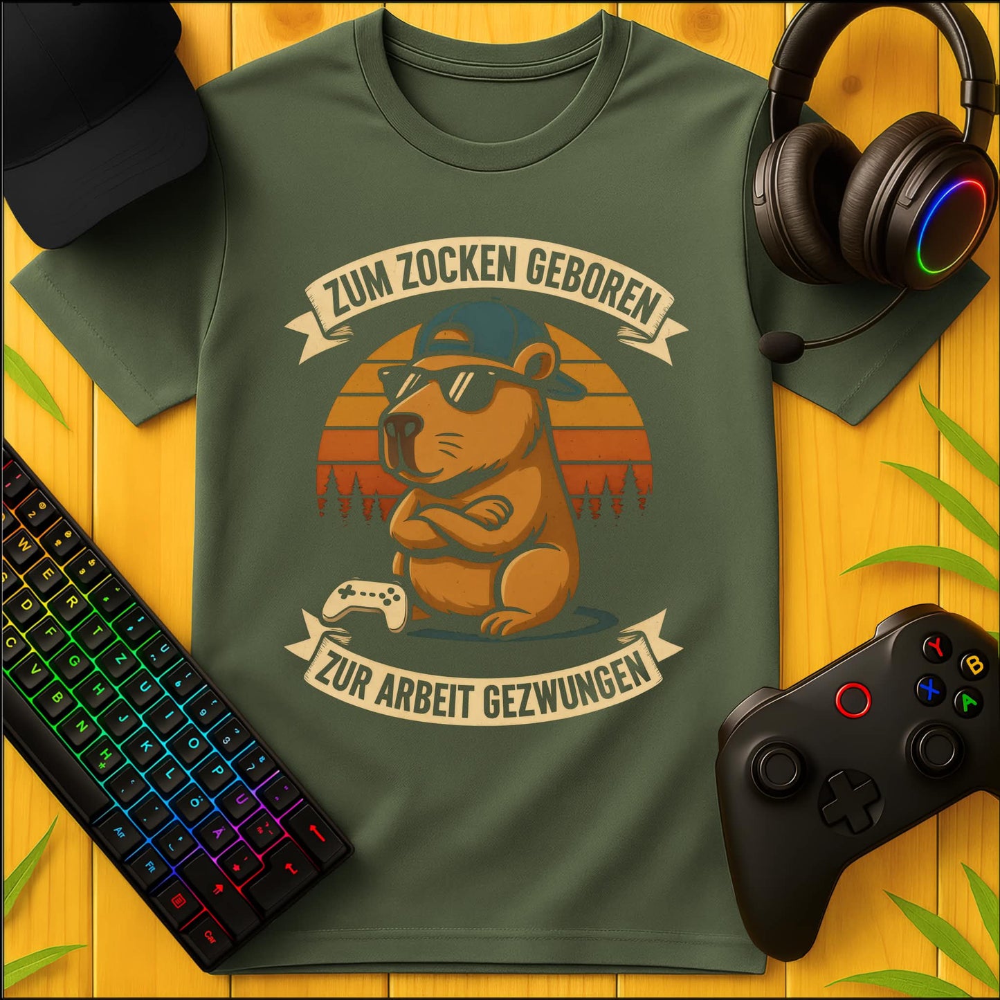 Zum Zocken geboren Banner Capybara T-Shirt