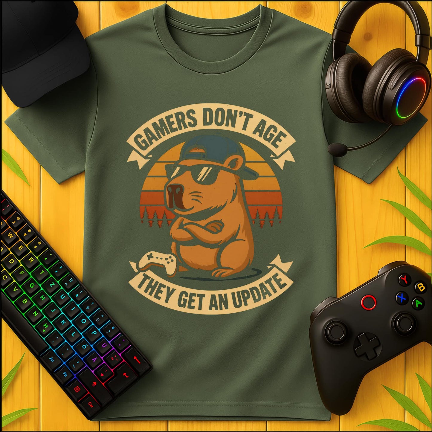 Gamers dont Age Banner Capybara T-Shirt