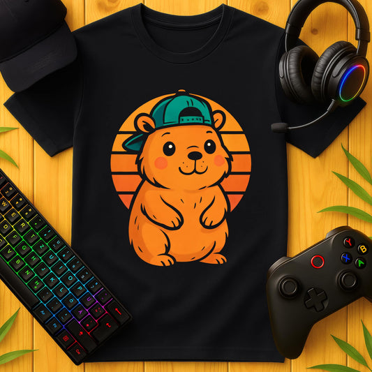 Cute Capybara Retro Sunset T-Shirt für Kids