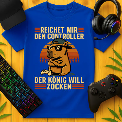 König will Zocken Capybara Striche T-Shirt für Kids