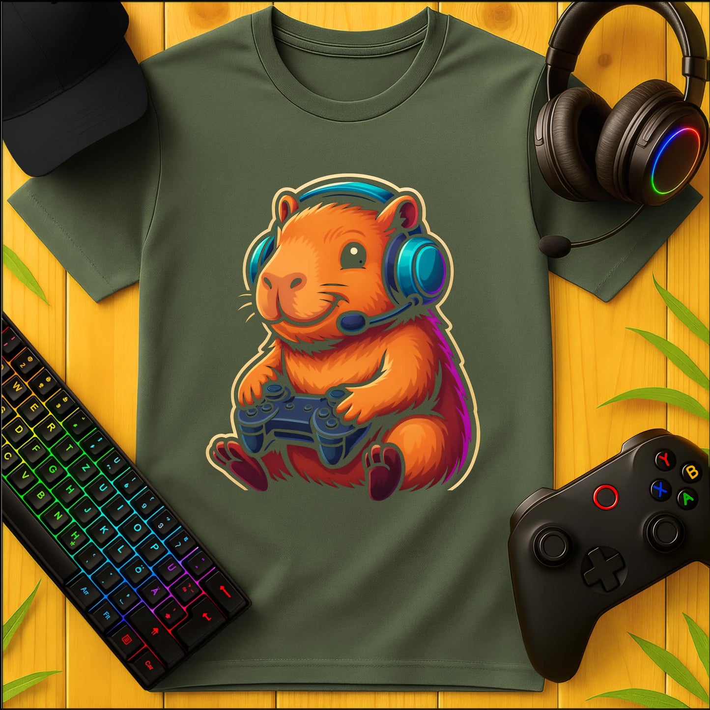 Cute Gaming Capybara Headset T-Shirt