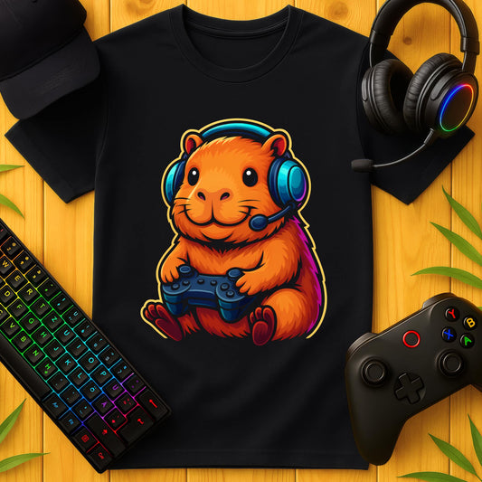 Cute Gaming Capybara Front T-Shirt