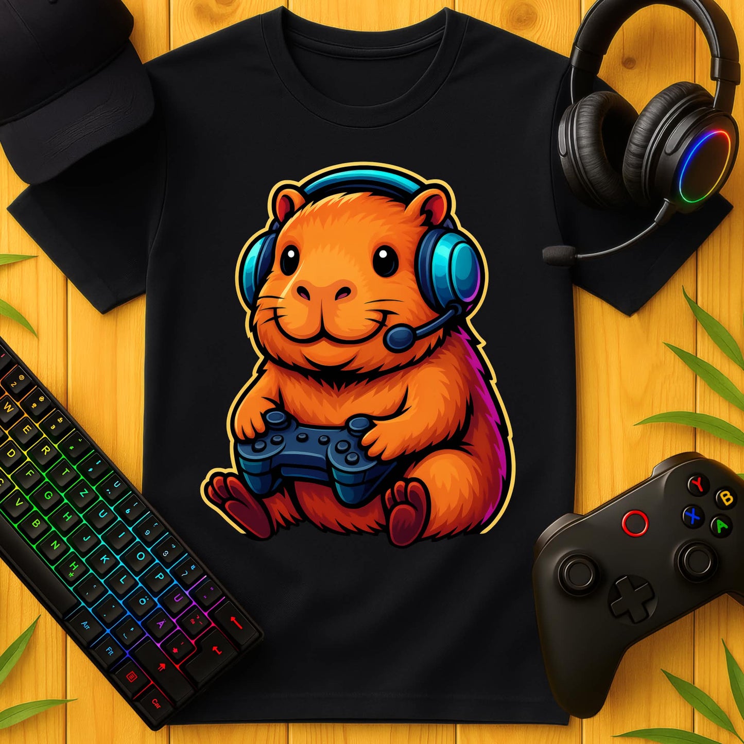 Cute Gaming Capybara Front T-Shirt für Kids