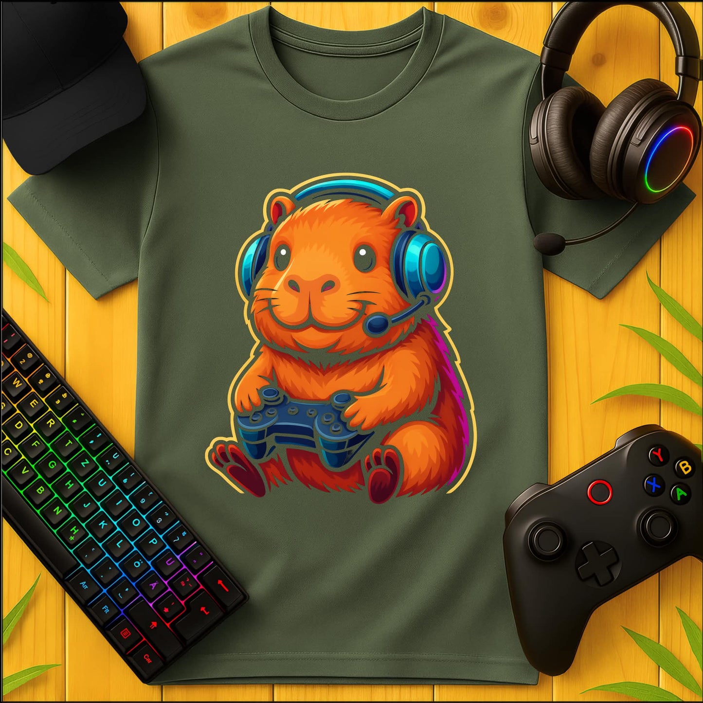 Cute Gaming Capybara Front T-Shirt