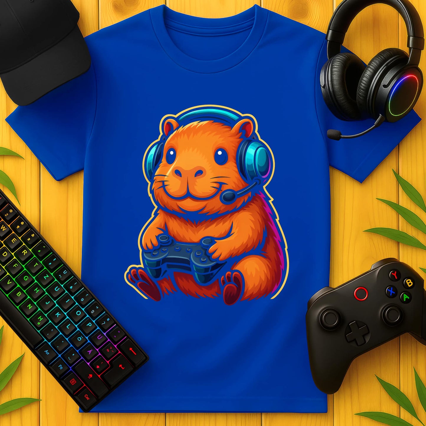 Cute Gaming Capybara Front T-Shirt