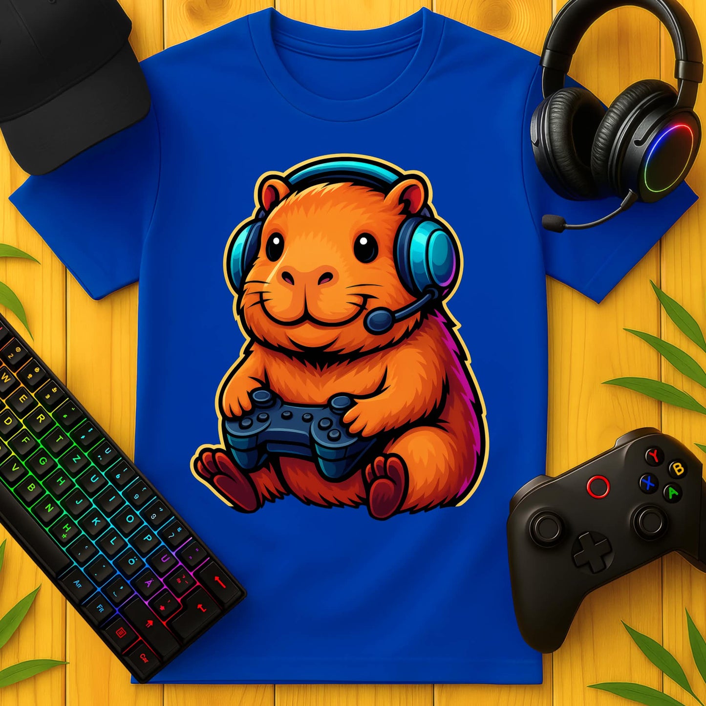 Cute Gaming Capybara Front T-Shirt für Kids