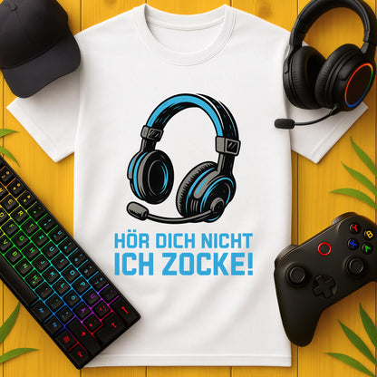 Hör dich nicht ich zocke blau T-Shirt