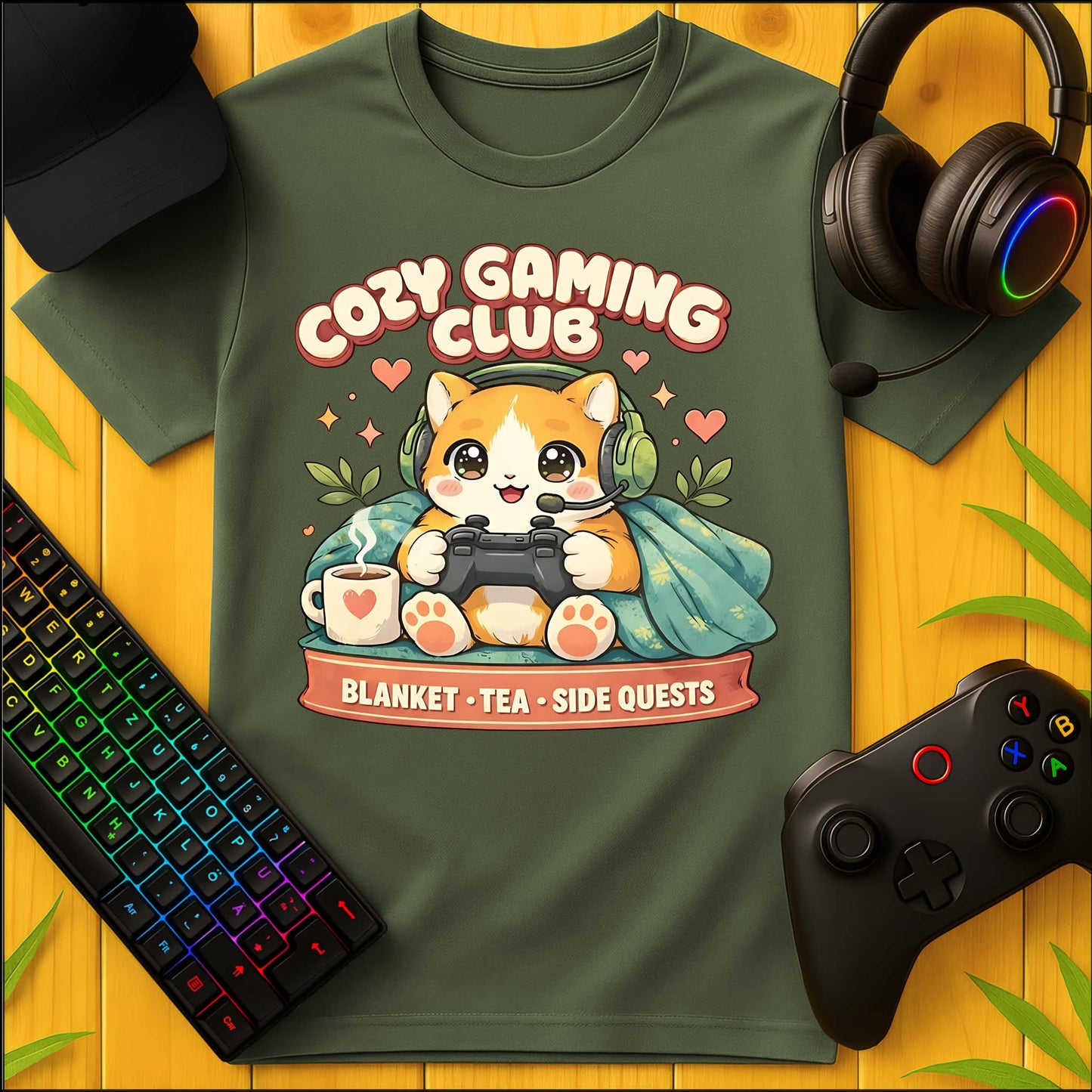 Cozy Gaming Club Cat T-Shirt