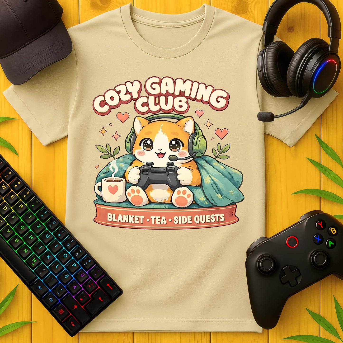 Cozy Gaming Club Cat T-Shirt