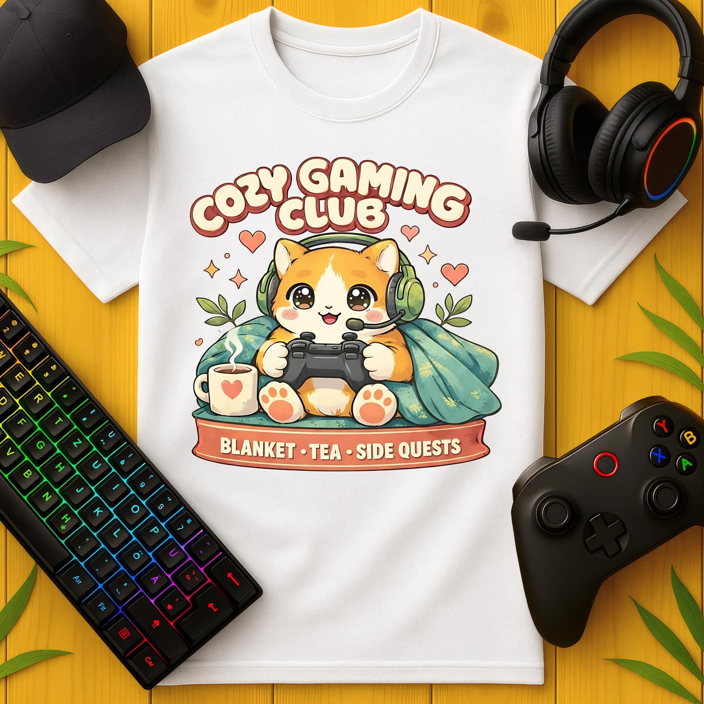 Cozy Gaming Club Cat T-Shirt