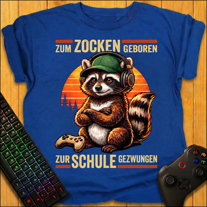 Zum Zocken geboren Raccoon Schule T-Shirt für Kids