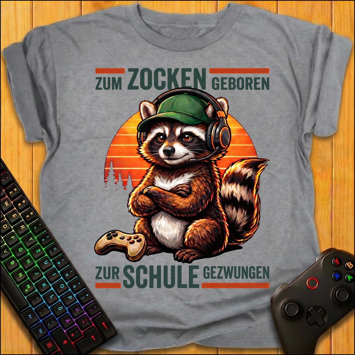 Zum Zocken geboren Raccoon Schule T-Shirt für Kids