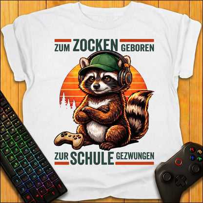 Zum Zocken geboren Raccoon Schule T-Shirt für Kids