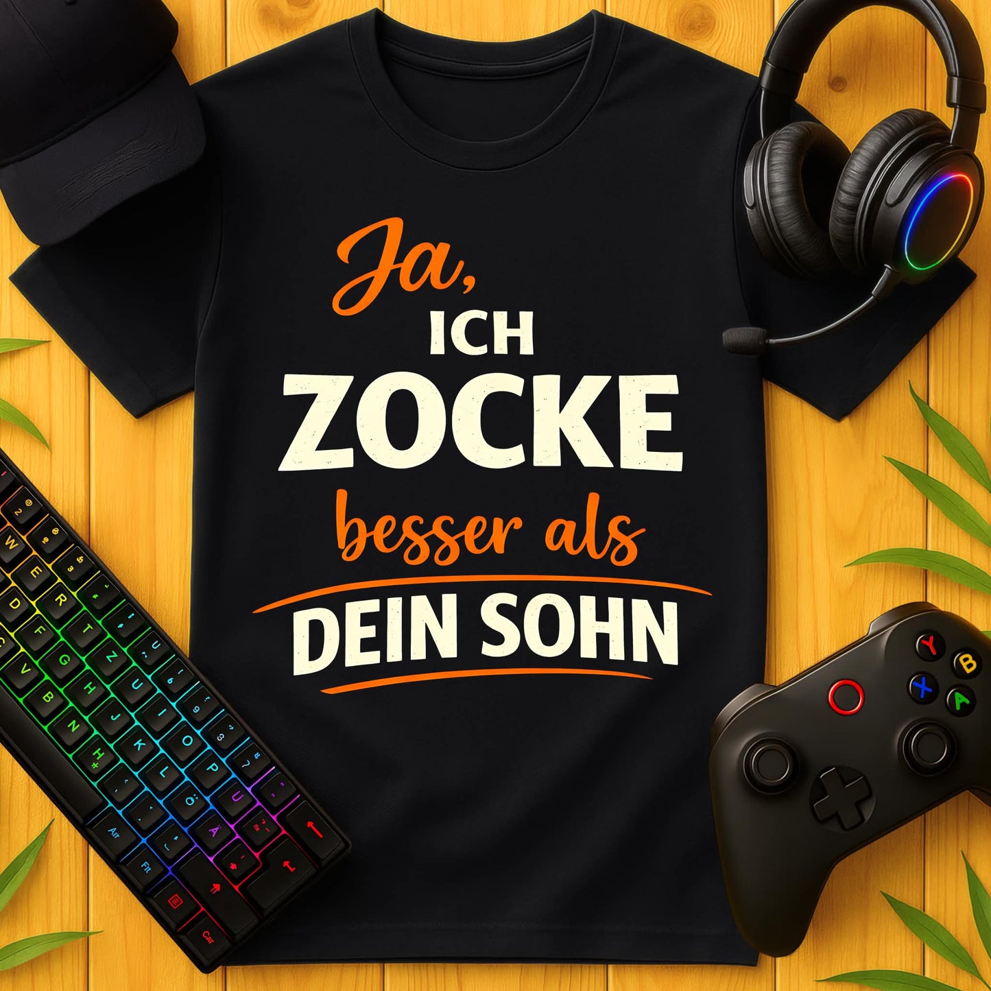 Ja, ich zocke besser als dein Sohn Script Striche T-Shirt