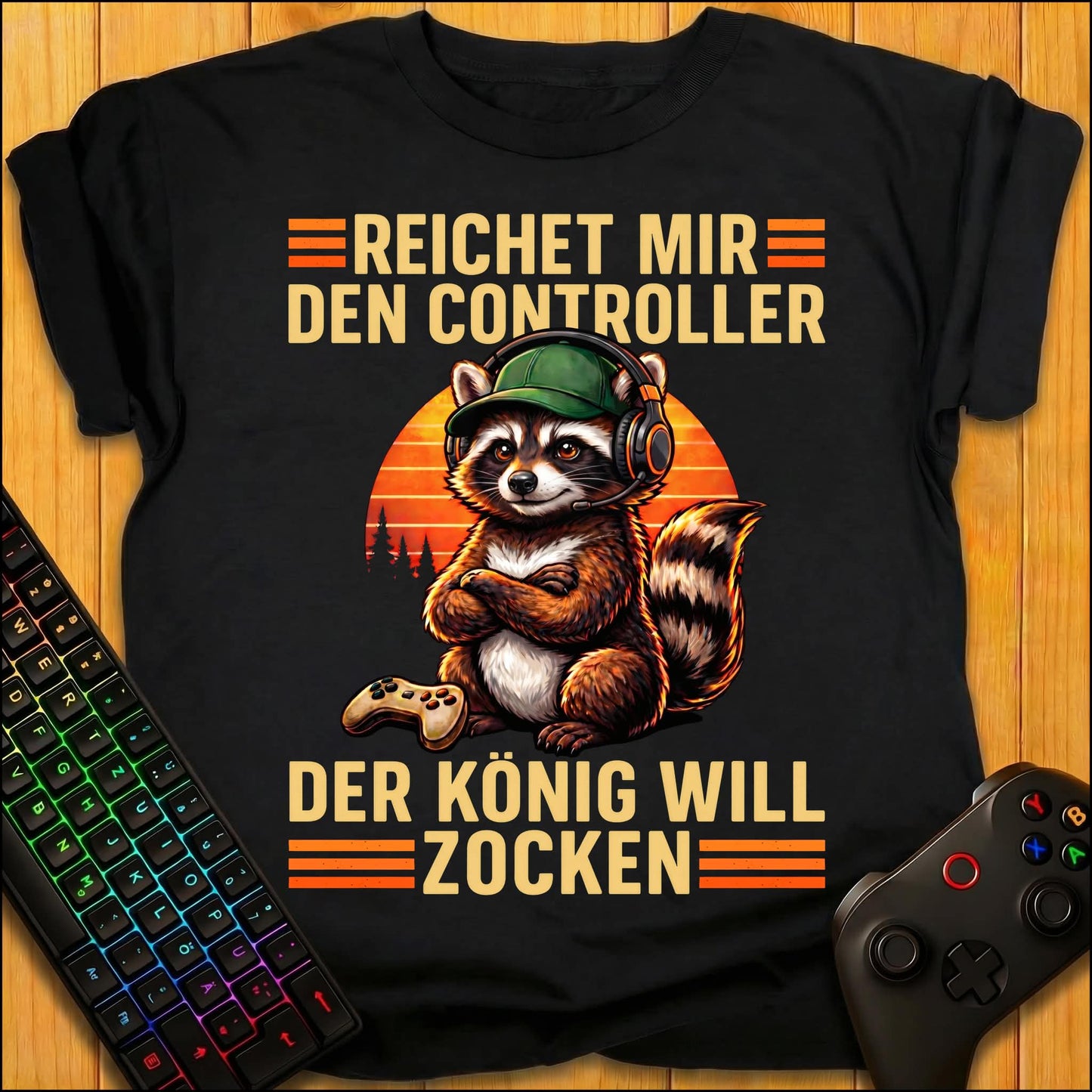 König will Zocken Raccoon T-Shirt für Kids