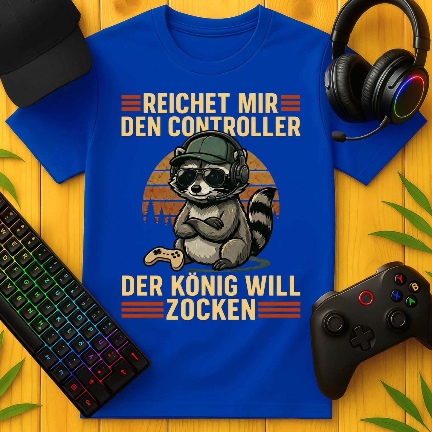 König will Zocken Raccoon T-Shirt für Kids
