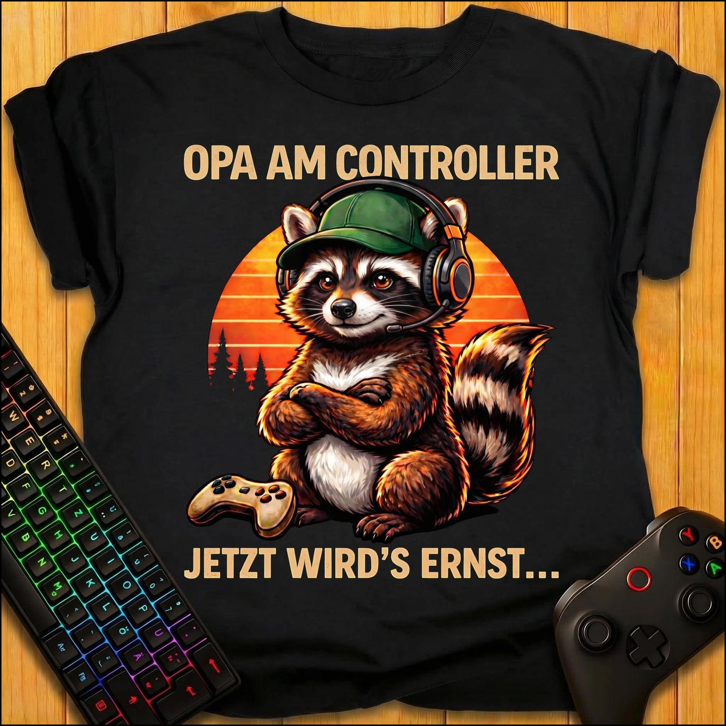 Opa am Controller Raccoon T-Shirt