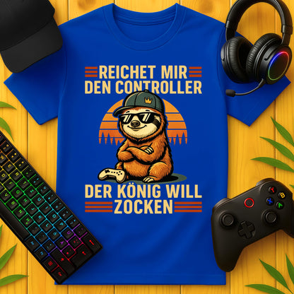 König will Zocken Sloth cool T-Shirt für Kids