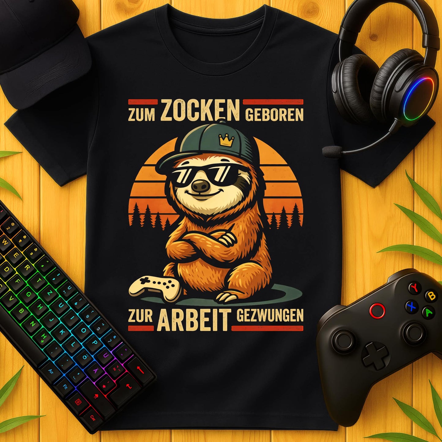 Zum Zocken geboren Sloth T-Shirt