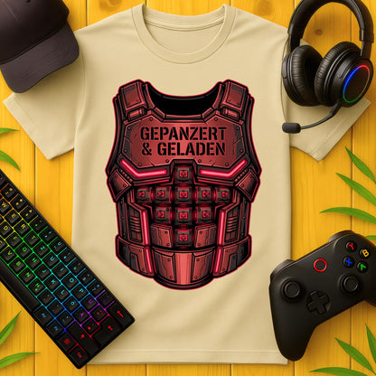Gepanzert und geladen rot T-Shirt