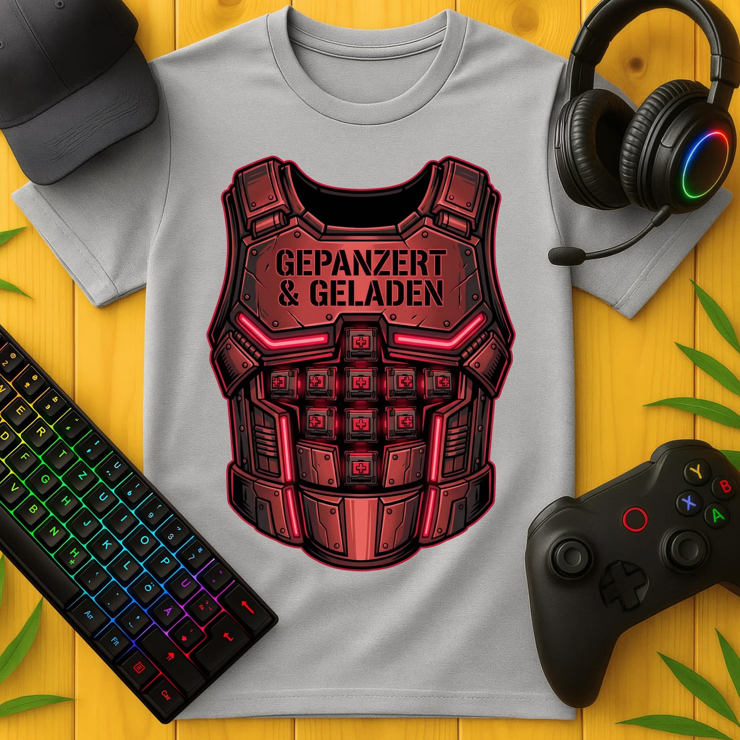 Gepanzert und geladen rot T-Shirt