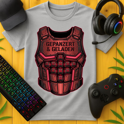 Gepanzert und geladen rot T-Shirt