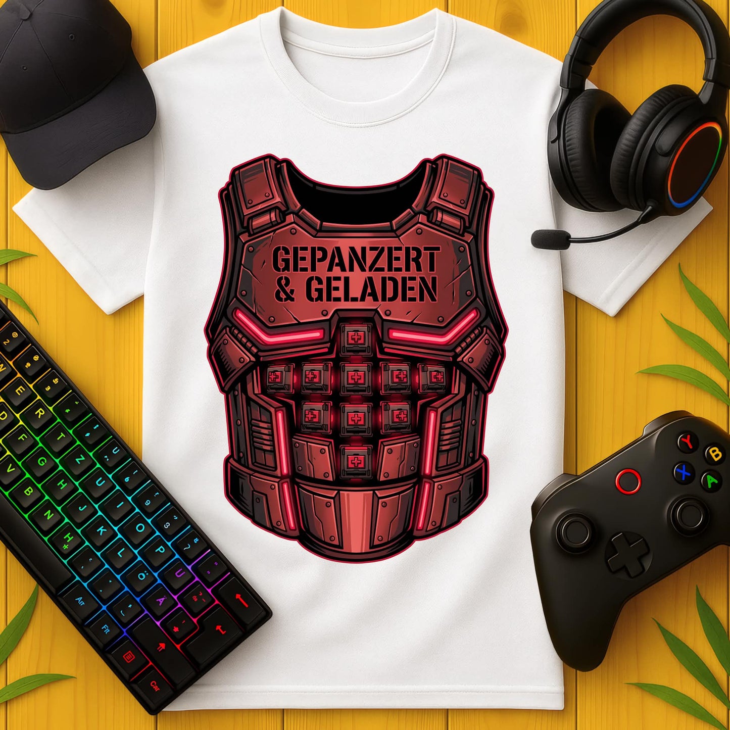 Gepanzert und geladen rot T-Shirt