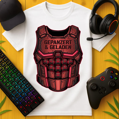 Gepanzert und geladen rot T-Shirt