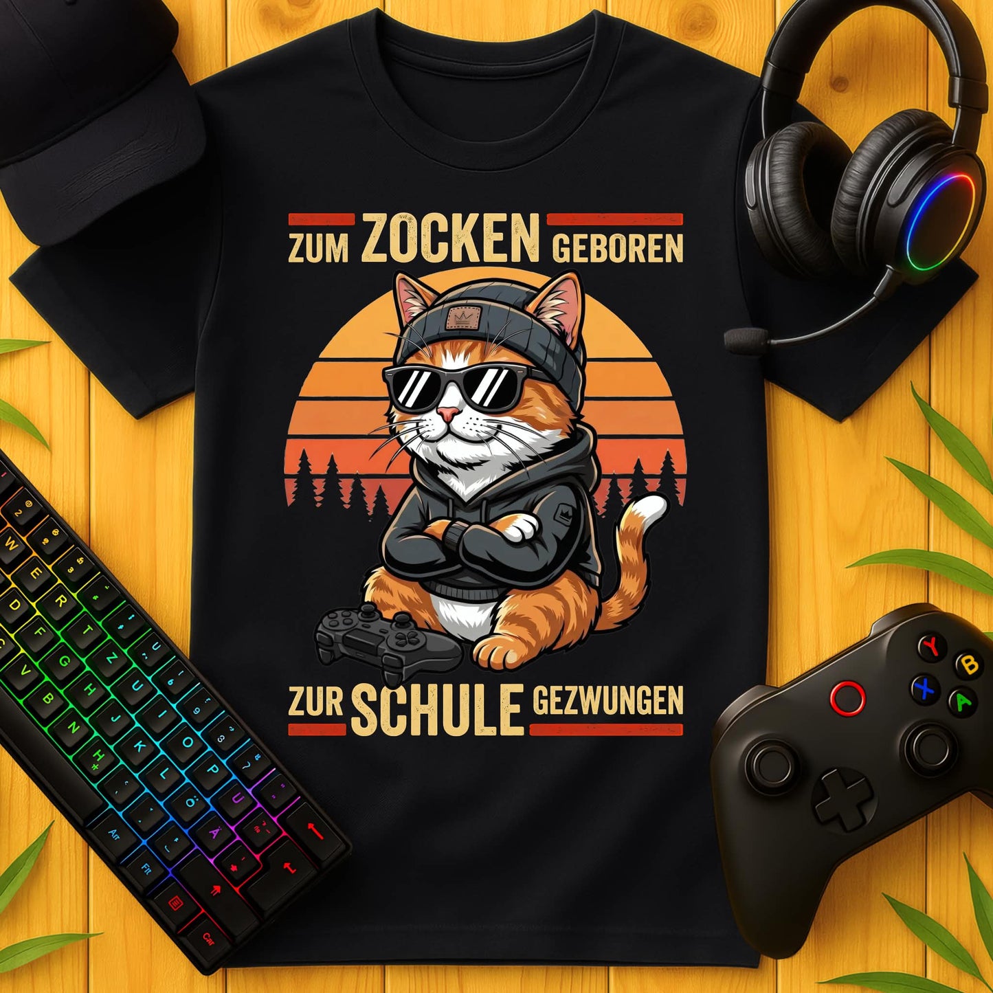 Zum Zocken geboren Cat Schule T-Shirt