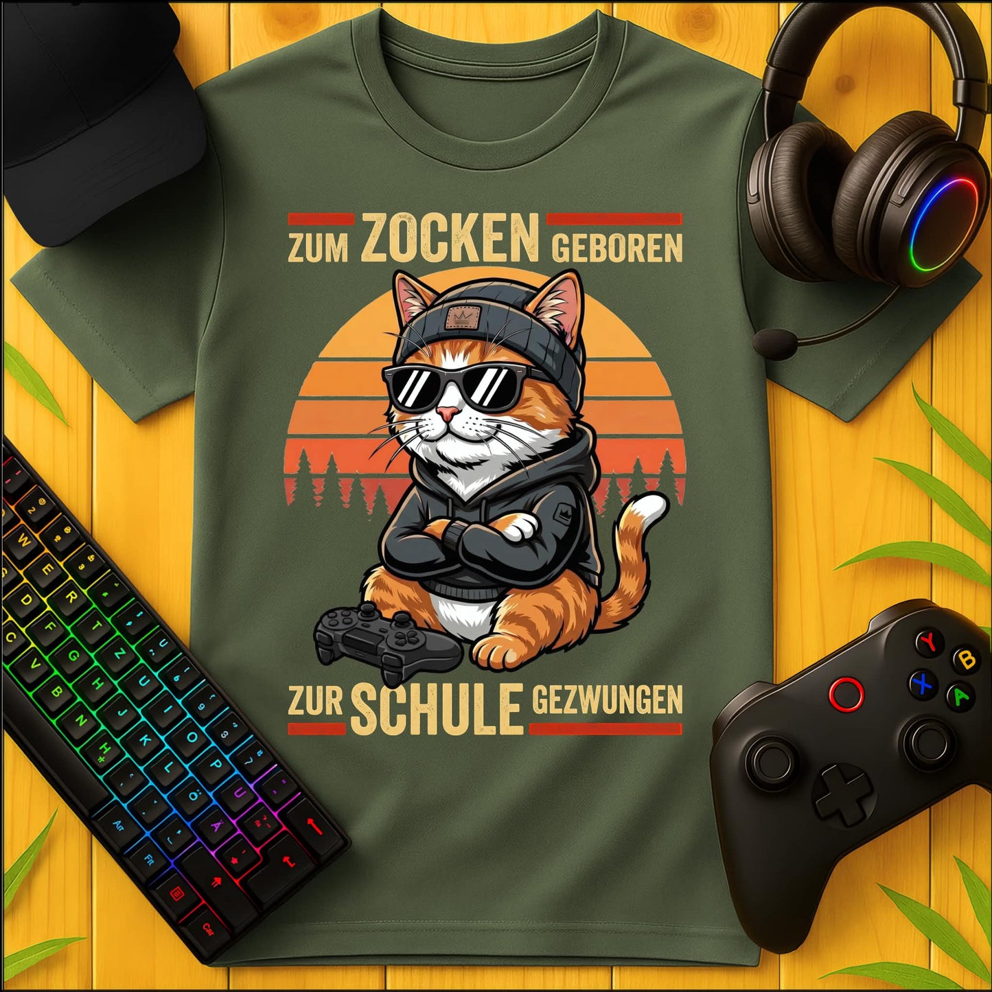 Zum Zocken geboren Cat Schule T-Shirt